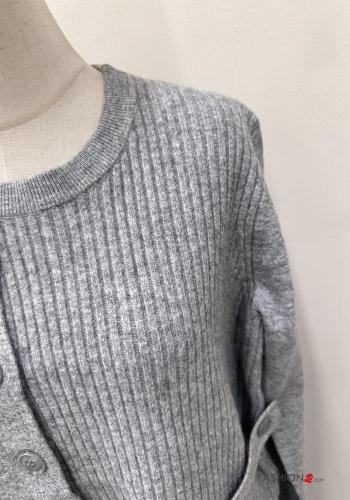 Robe en Mélange de Laine tulle manches longues plissé à boutons - ph 3