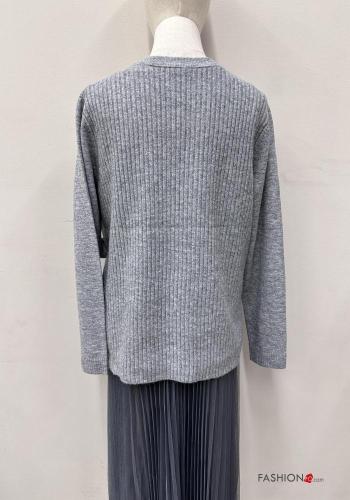 Robe en Mélange de Laine tulle manches longues plissé à boutons - ph 5