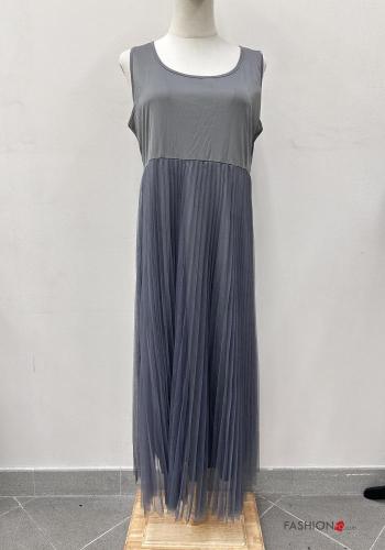 Robe en Mélange de Laine tulle manches longues plissé à boutons - ph 6