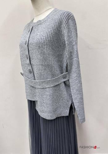 Robe en Mélange de Laine tulle manches longues plissé à boutons - ph 7