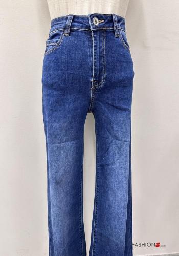 Jeans in Cotone a zampa denim vita alta con tasche con bottoni con zip - ph 2