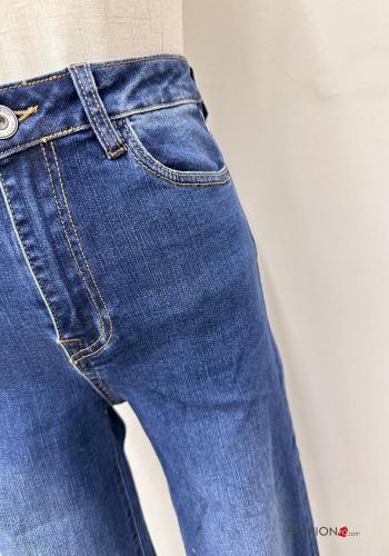 Jeans in Cotone a zampa denim vita alta con tasche con bottoni con zip - ph 3