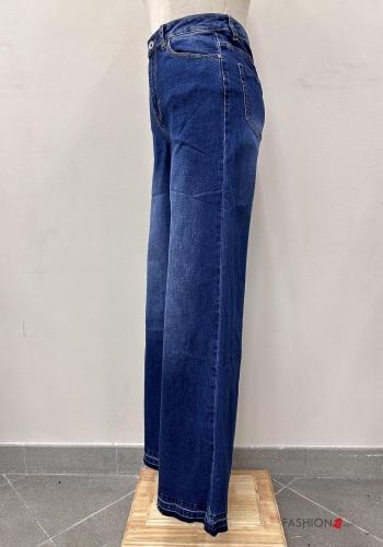 Jeans in Cotone a zampa denim vita alta con tasche con bottoni con zip - ph 4