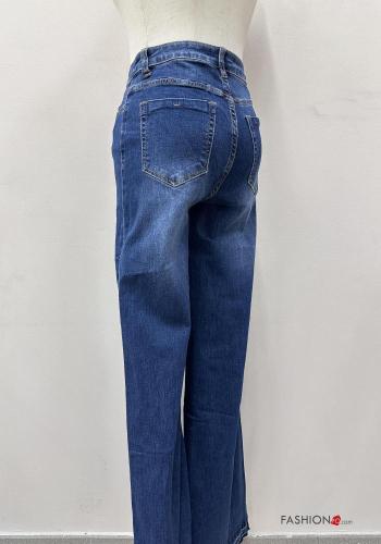 Jeans in Cotone a zampa denim vita alta con tasche con bottoni con zip - ph 5
