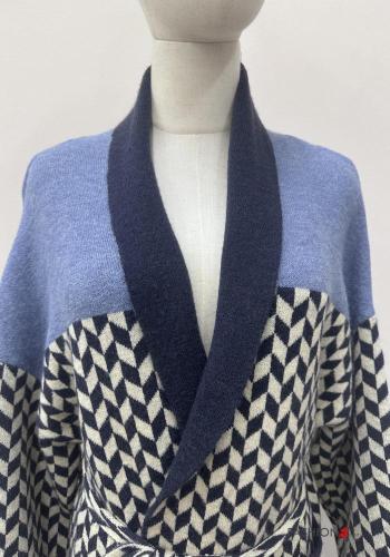 Geometrisches Muster lange ärmel lange Strickjacke mit stoffgürtel - ph 2