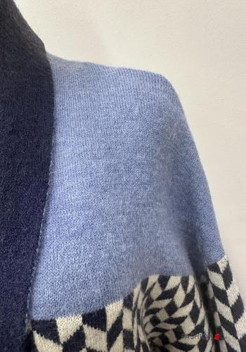 Geometrisches Muster lange ärmel lange Strickjacke mit stoffgürtel - ph 3