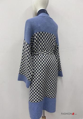 Geometrisches Muster lange ärmel lange Strickjacke mit stoffgürtel - ph 5