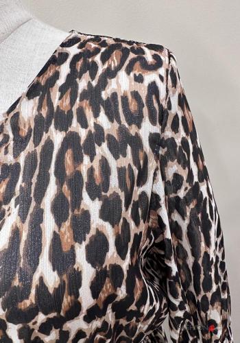 Animal print long sleeve crew neck knee-length Dress with elastic - ph 3