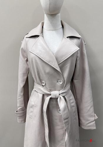 Trench ecopelle con bottoni con cintura con tasche - ph 3