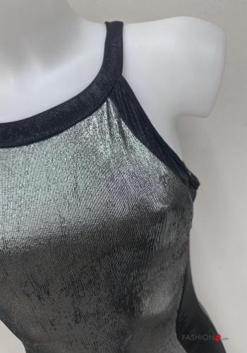 ärmellos u-boot ausschnitt lange metallisiert Kleid mit schlitz - ph 3
