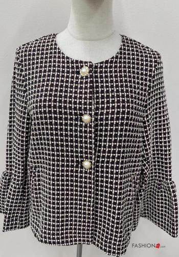 Giacca in Cotone maniche lunghe maniche volant girocollo Fantasia quadrettata vichy con bottoni - ph 2