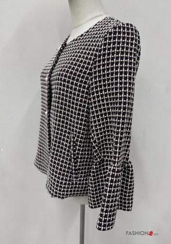 Giacca in Cotone maniche lunghe maniche volant girocollo Fantasia quadrettata vichy con bottoni - ph 5
