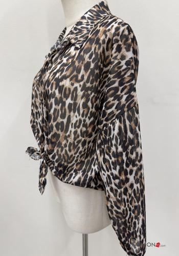 Animal print long sleeve with collar Shirt with buttons - ph 4