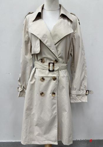 with buckle Trench Coat with buttons with fabric belt with pockets - ph 2