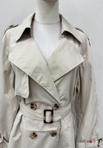 with buckle Trench Coat with buttons with fabric belt with pockets - ph 3