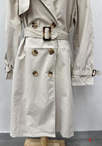 with buckle Trench Coat with buttons with fabric belt with pockets - ph 4