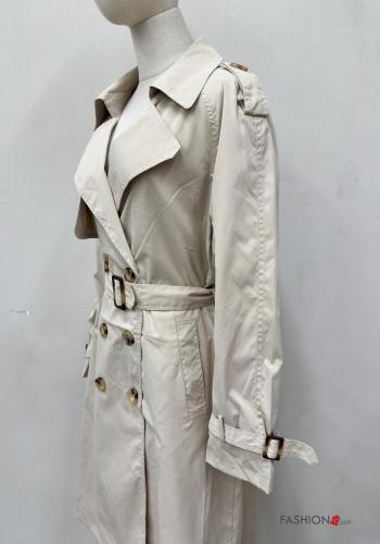 with buckle Trench Coat with buttons with fabric belt with pockets - ph 6