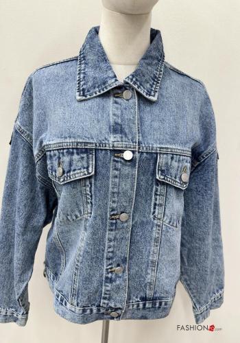 Giacca in Cotone denim con colletto con bottoni con tasche - ph 2