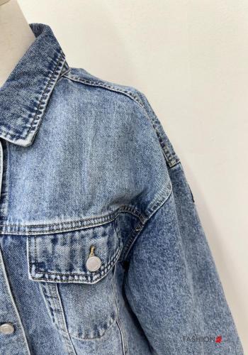 Giacca in Cotone denim con colletto con bottoni con tasche - ph 3