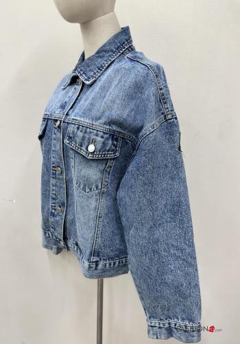 Giacca in Cotone denim con colletto con bottoni con tasche - ph 4
