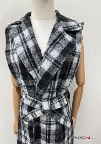 Veston en Mélange de Laine Motif tartan à franges avec ceinture en tissu - ph 2