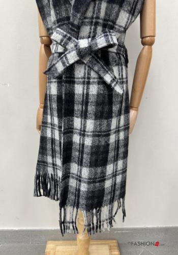 Veston en Mélange de Laine Motif tartan à franges avec ceinture en tissu - ph 3