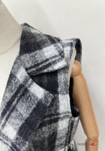 Veston en Mélange de Laine Motif tartan à franges avec ceinture en tissu - ph 4