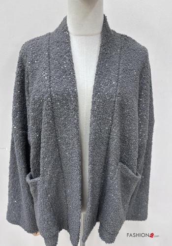 Cardigan maniche lunghe con paillettes con tasche - ph 2