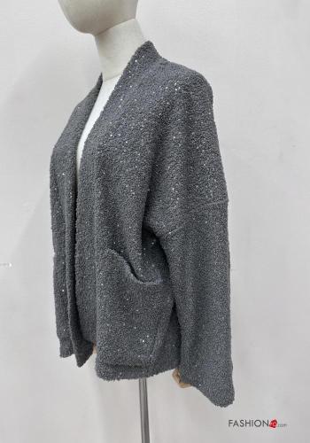 Cardigan maniche lunghe con paillettes con tasche - ph 4