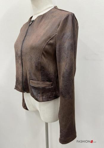 long sleeve crew neck Suede Jacket - ph 4