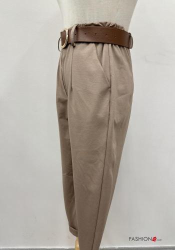 hoher Taille Hose aus Baumwolle mit Gürtel mit Taschen - ph 4