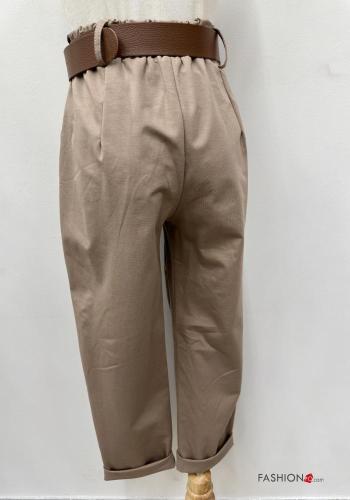 hoher Taille Hose aus Baumwolle mit Gürtel mit Taschen - ph 5