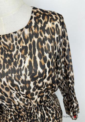 Abito al ginocchio maniche lunghe girocollo Fantasia animalier con elastico - ph 3