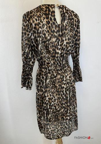 Abito al ginocchio maniche lunghe girocollo Fantasia animalier con elastico - ph 5