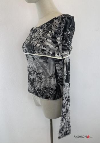 Abstract print long sleeve Sweater with elastic bardot neckline - ph 4