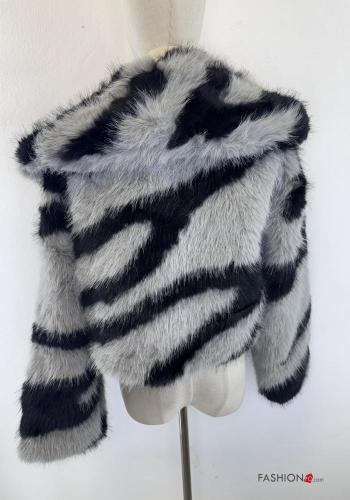 Tiermuster Kunstfell mit kragen lange ärmel Bolero - ph 5