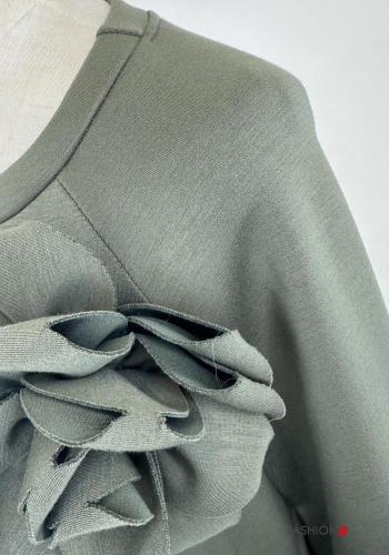 ruffle sleeve crew neck long sleeve Cotton Sweater with elastic - ph 2