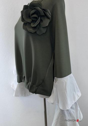 ruffle sleeve crew neck long sleeve Cotton Sweater with elastic - ph 3
