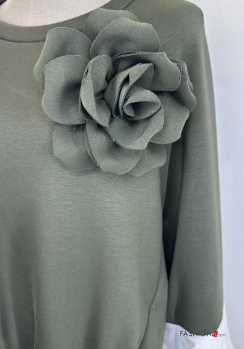 ruffle sleeve crew neck long sleeve Cotton Sweater with elastic - ph 4