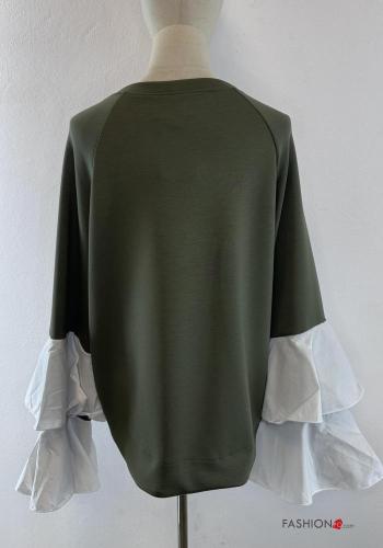 ruffle sleeve crew neck long sleeve Cotton Sweater with elastic - ph 5