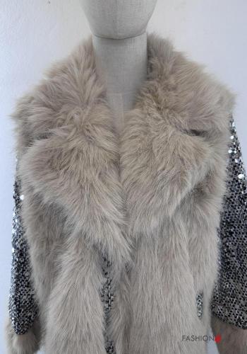 faux fur Coat with sequins with pockets - ph 2