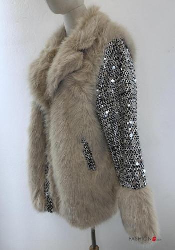 faux fur Coat with sequins with pockets - ph 3