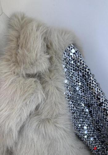 faux fur Coat with sequins with pockets - ph 4