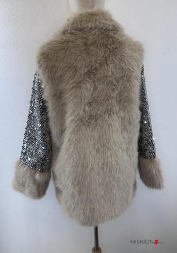 faux fur Coat with sequins with pockets - ph 5
