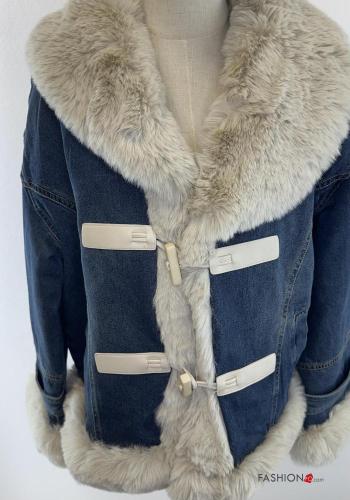 Cappotto in Cotone denim pelliccia sintetica con bottoni con tasche - ph 2