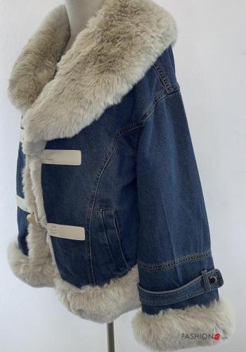 Cappotto in Cotone denim pelliccia sintetica con bottoni con tasche - ph 3