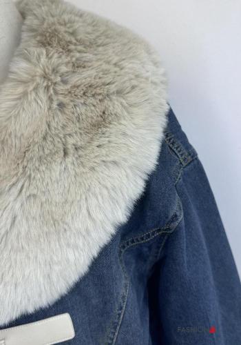 Cappotto in Cotone denim pelliccia sintetica con bottoni con tasche - ph 4