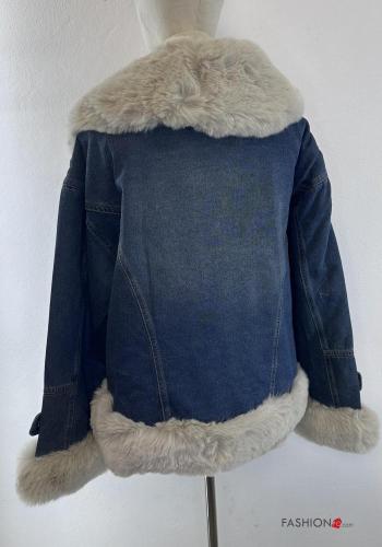 Cappotto in Cotone denim pelliccia sintetica con bottoni con tasche - ph 5