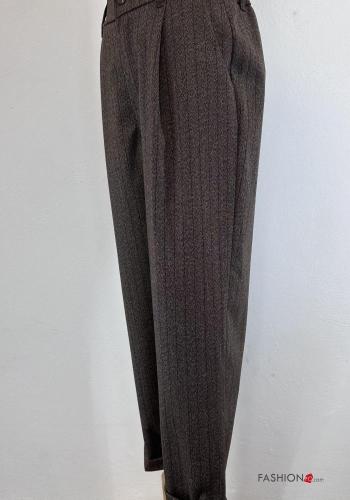 Streifenmuster Hose mit Knöpfen mit Reißverschluss mit Taschen - ph 3
