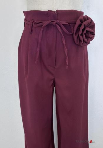 hoher Taille wide leg Hose mit Taschen mit stoffgürtel mit Reißverschluss - ph 2